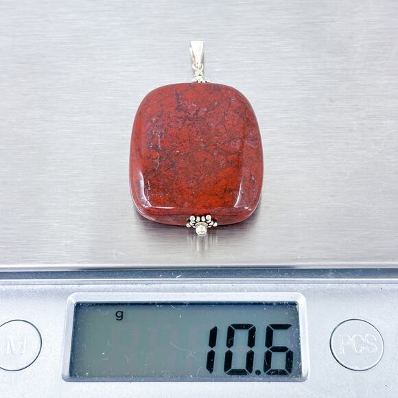 Chunky Red Moss Agate Pendant | Vintage Sterling Silver 925 - Picture 7 of 7